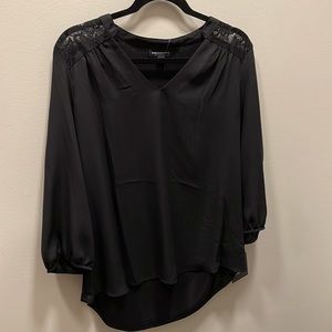 NWT Fortune & Ivy Black Sarna Lace Detail Blouse; size L